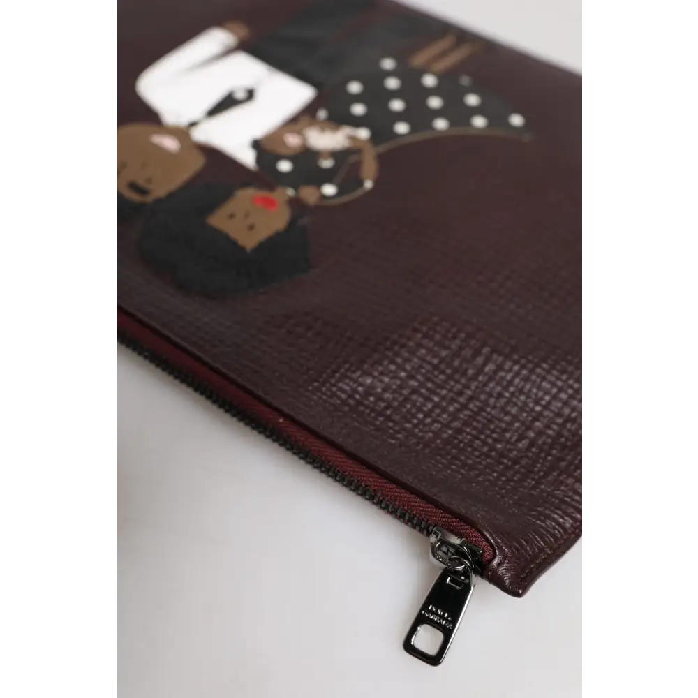 Dolce & Gabbana Braunes Leder #DGFAMILY Verschönerte Herren Clutch Pouch Tasche