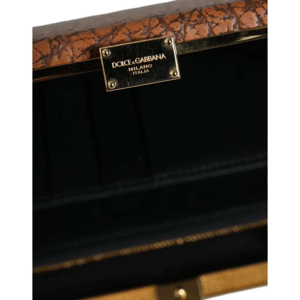 Dolce & Gabbana Braunes Leder Goldrahmen Clutch Mini Crossbody Tasche