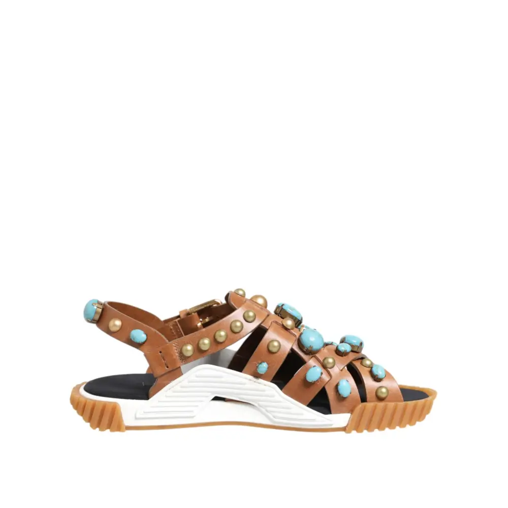 Dolce & Gabbana Braunes Leder Nietenschuhe Sandalen Schuhe