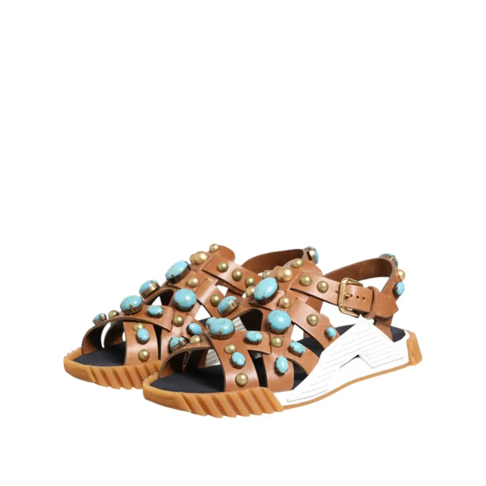 Dolce & Gabbana Braunes Leder Nietenschuhe Sandalen Schuhe