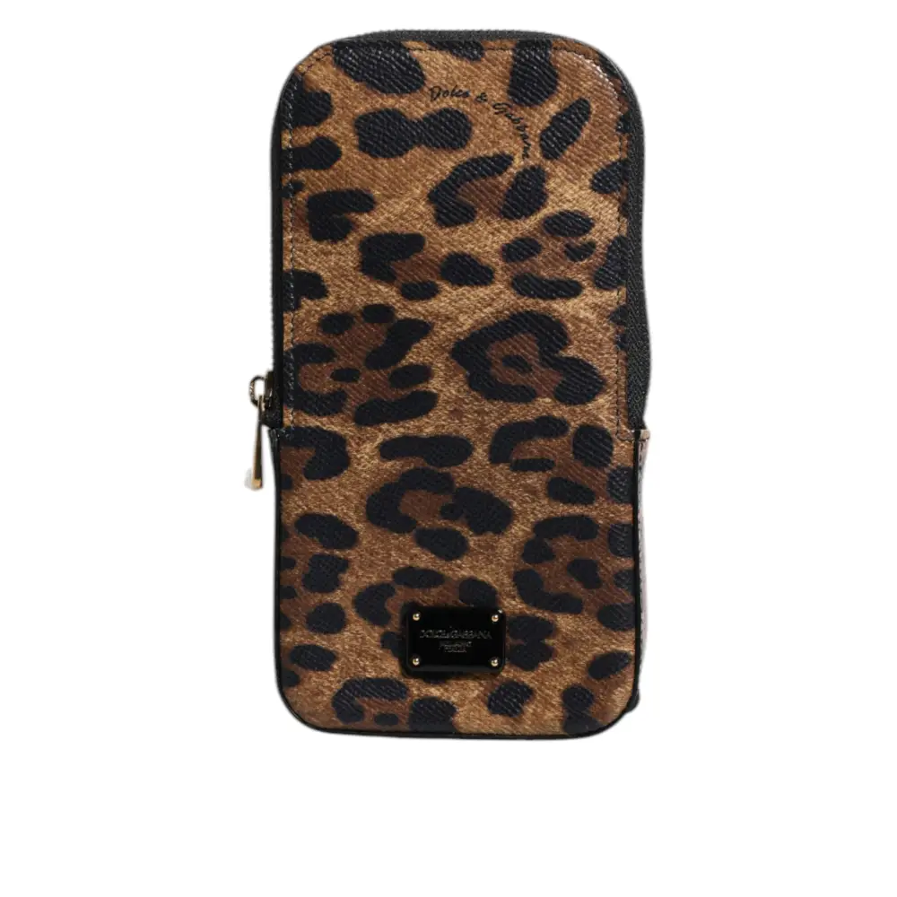 Dolce & Gabbana Braunes Leopardenmuster Dauphine Leder Brieftasche mit Reißverschluss