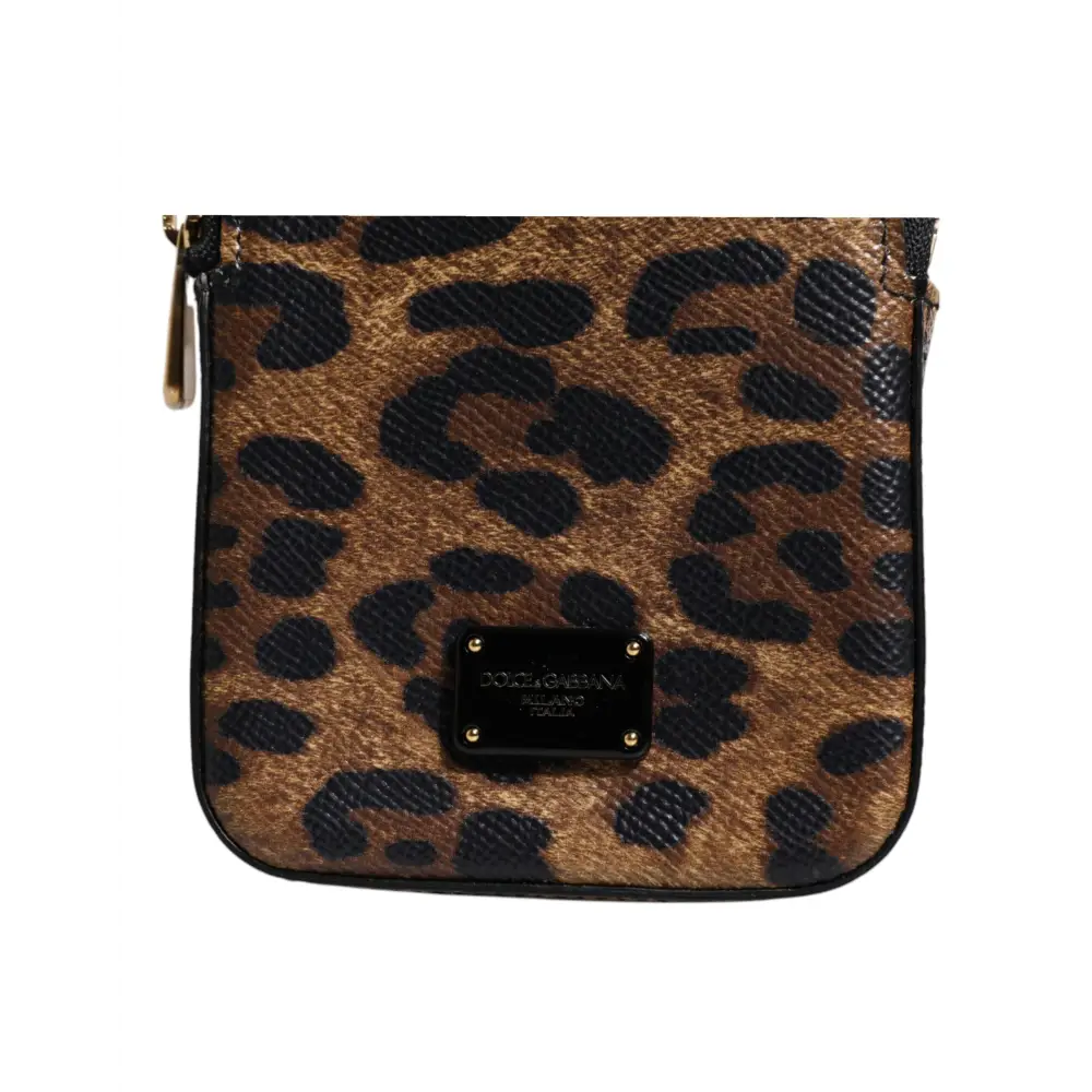 Dolce & Gabbana Braunes Leopardenmuster Dauphine Leder Brieftasche mit Reißverschluss