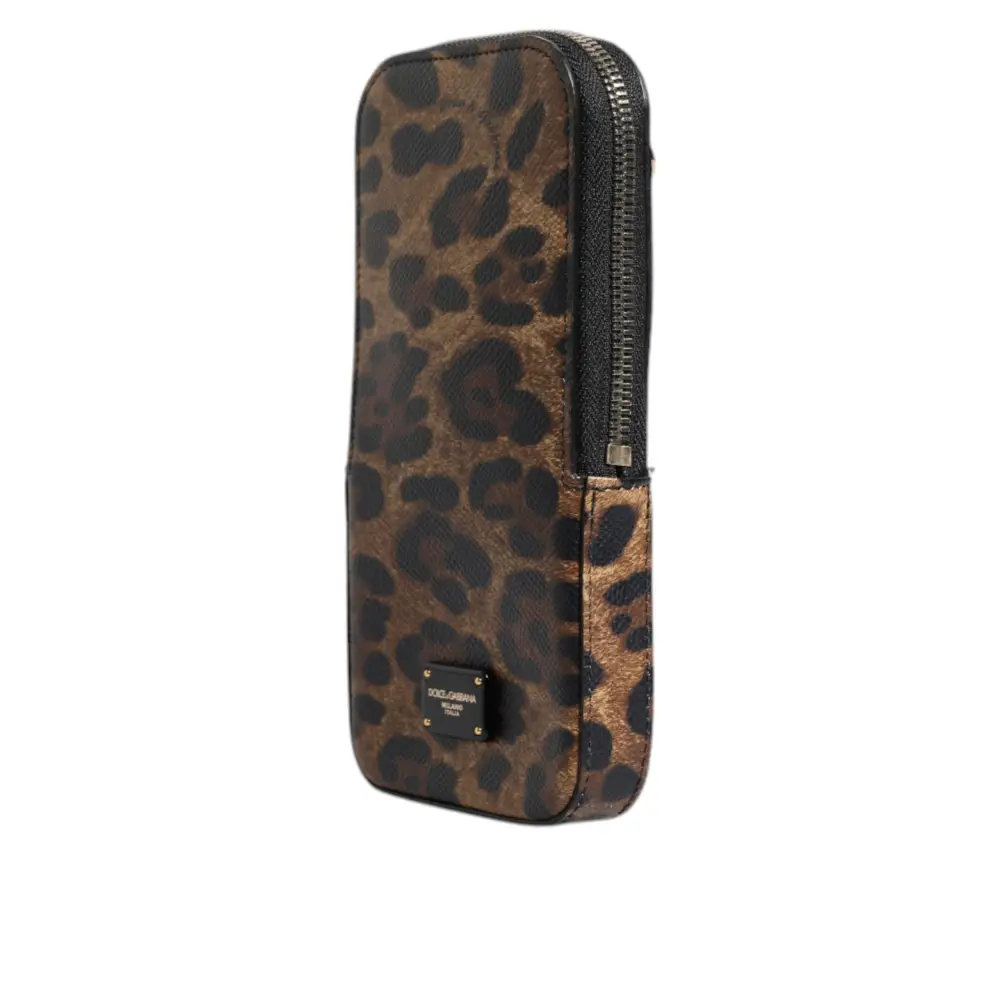 Dolce & Gabbana Braunes Leopardenmuster Dauphine Leder Brieftasche mit Reißverschluss