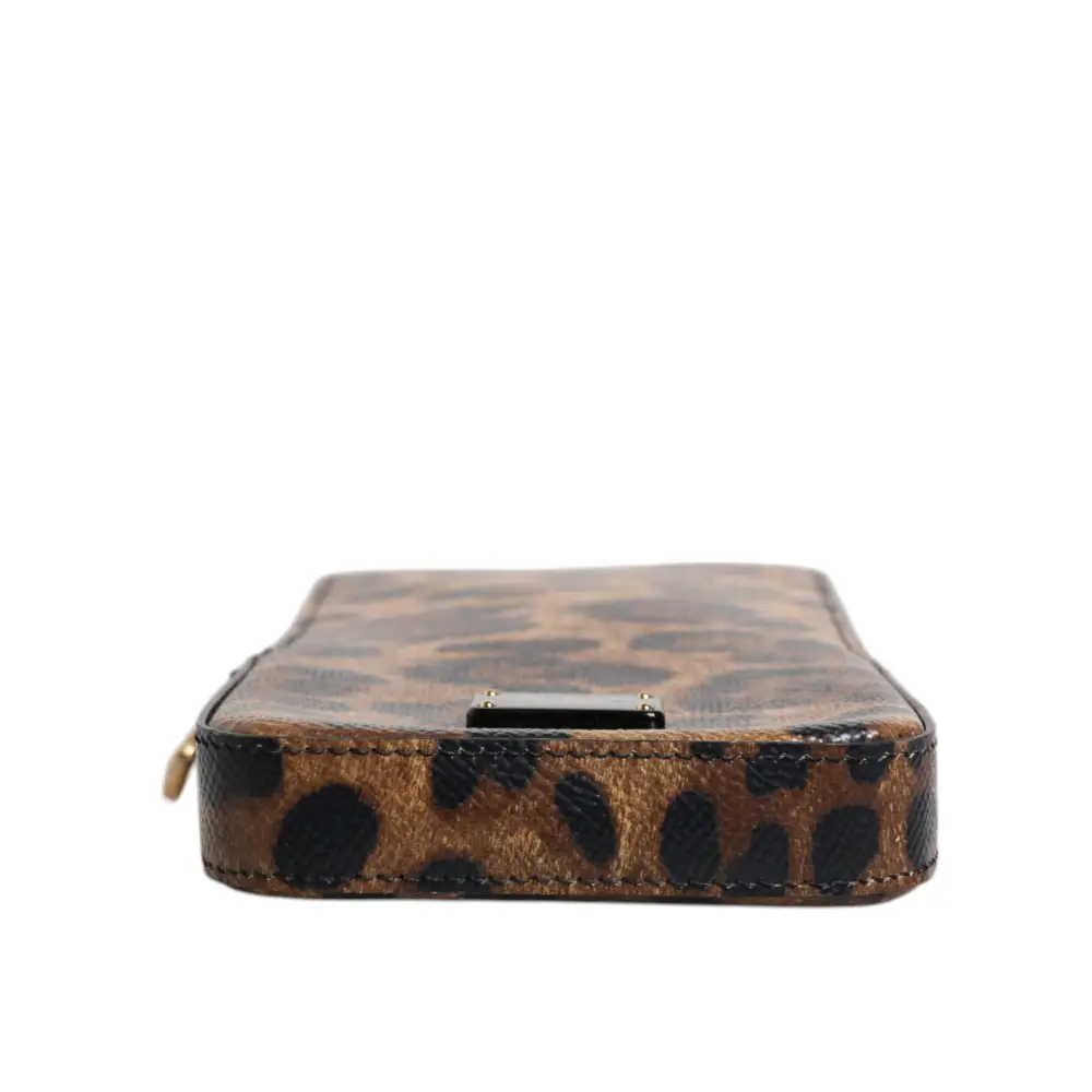 Dolce & Gabbana Braunes Leopardenmuster Dauphine Leder Brieftasche mit Reißverschluss