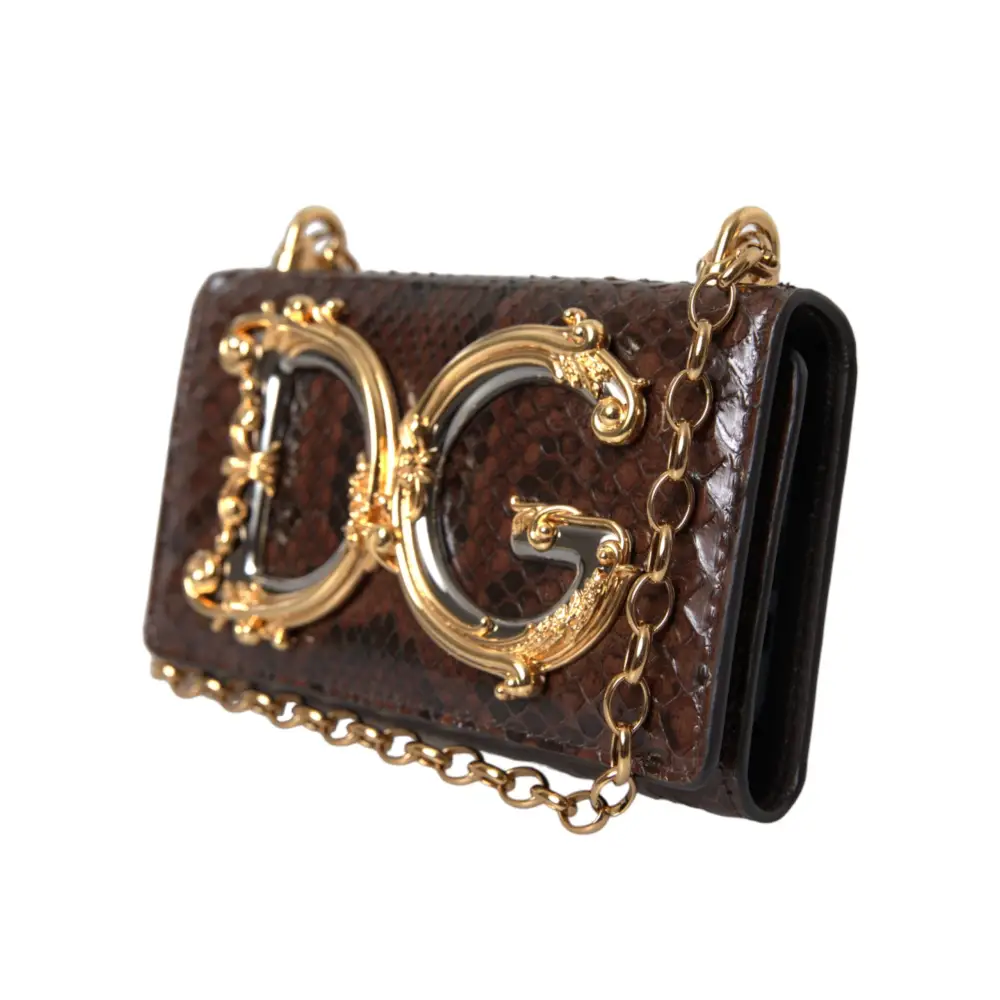 Dolce & Gabbana Braunes Pythonleder DG Girls Crossbody Handytasche