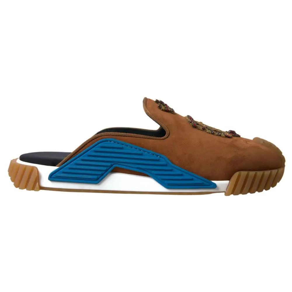 Dolce & Gabbana Braunes Wildleder Crown Logo NS1 Rutschen Sandalen - EU39/US6