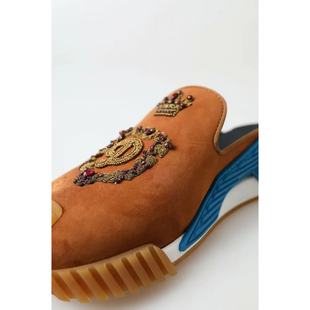 Dolce & Gabbana Braunes Wildleder Crown Logo NS1 Rutschen Sandalen - EU39/US6