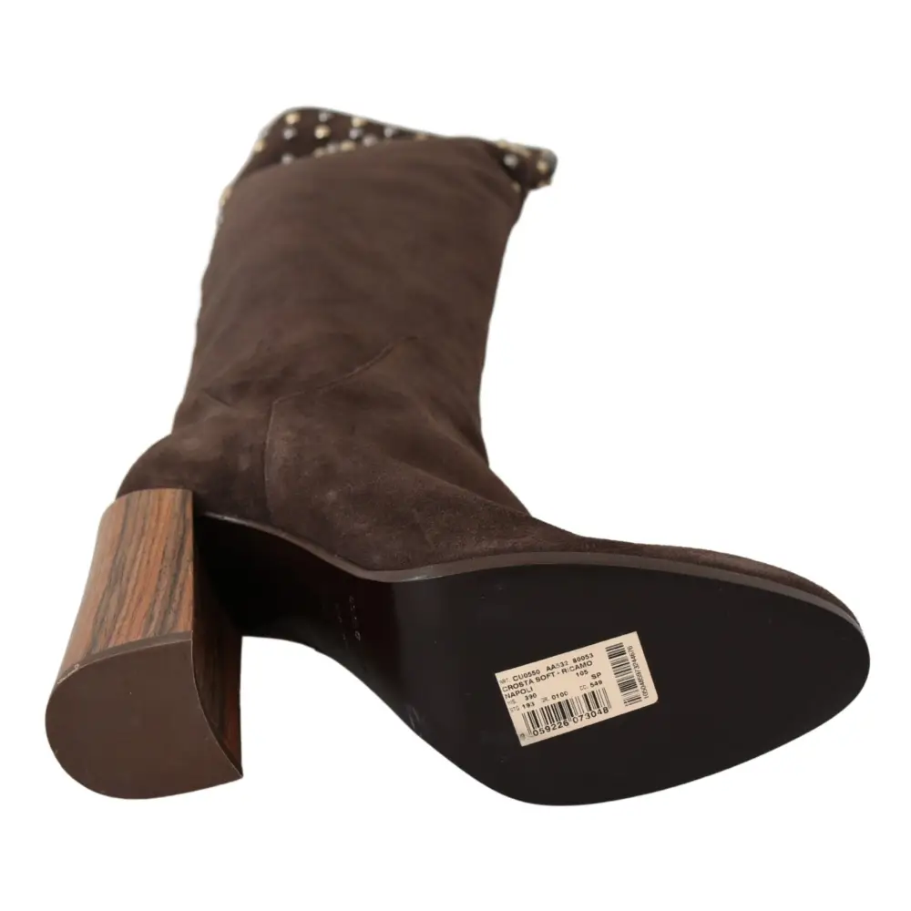 Dolce & Gabbana Braunes Wildleder Nieten Kniehohe Schuhe Stiefel - EU39/US8.5