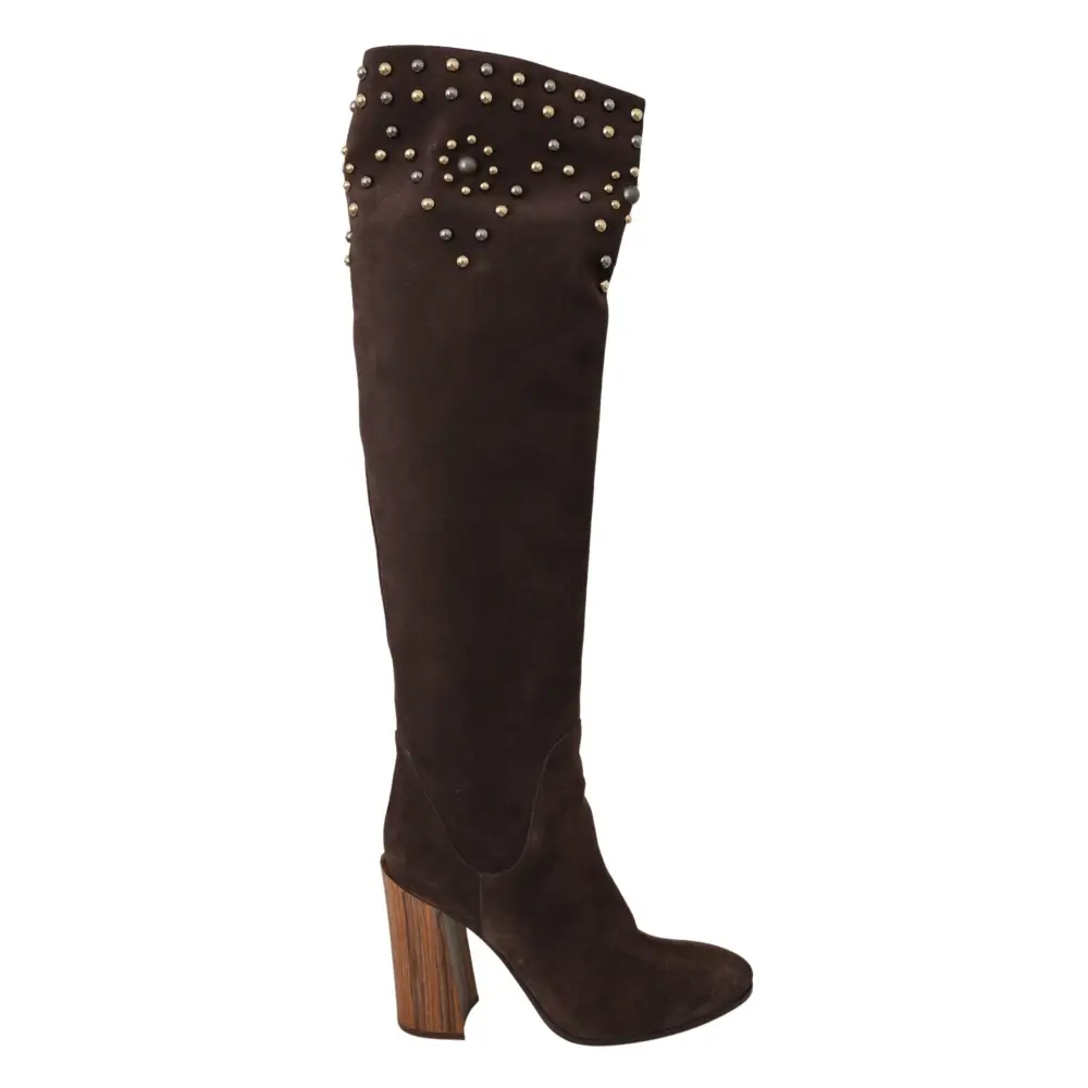 Dolce & Gabbana Braunes Wildleder Nieten Kniehohe Schuhe Stiefel - EU39/US8.5