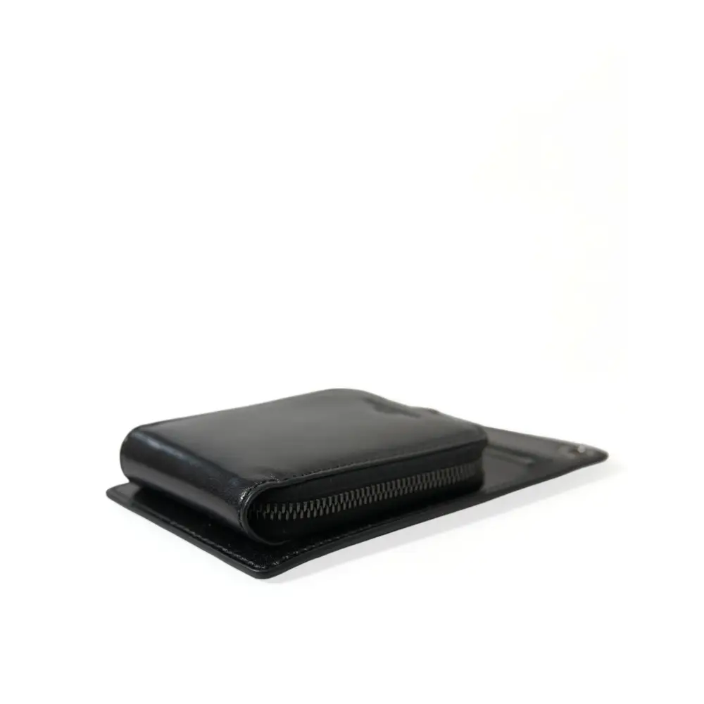 Dolce & Gabbana Brieftasche Schwarzes Pferd Leder Reißverschluss Logo Cross Body Telefonschlitz