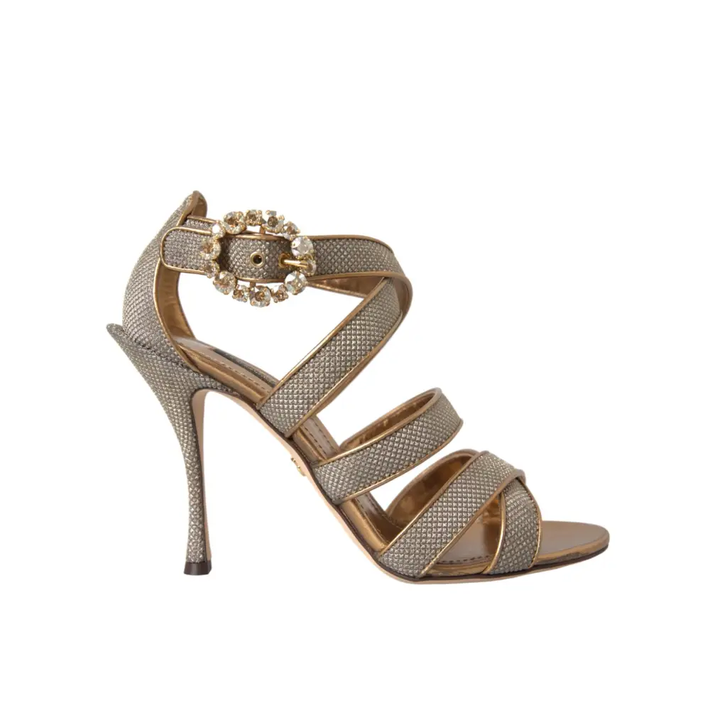 Dolce & Gabbana Bronze Crystal Strap Heels Sandalen Schuhe - EU37/US6.5