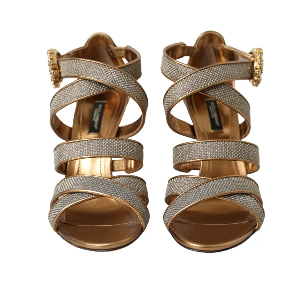 Dolce & Gabbana Bronze Crystal Strap Heels Sandalen Schuhe - EU37/US6.5