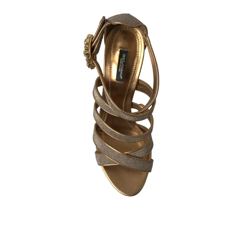 Dolce & Gabbana Bronze Crystal Strap Heels Sandalen Schuhe - EU40/US9.5