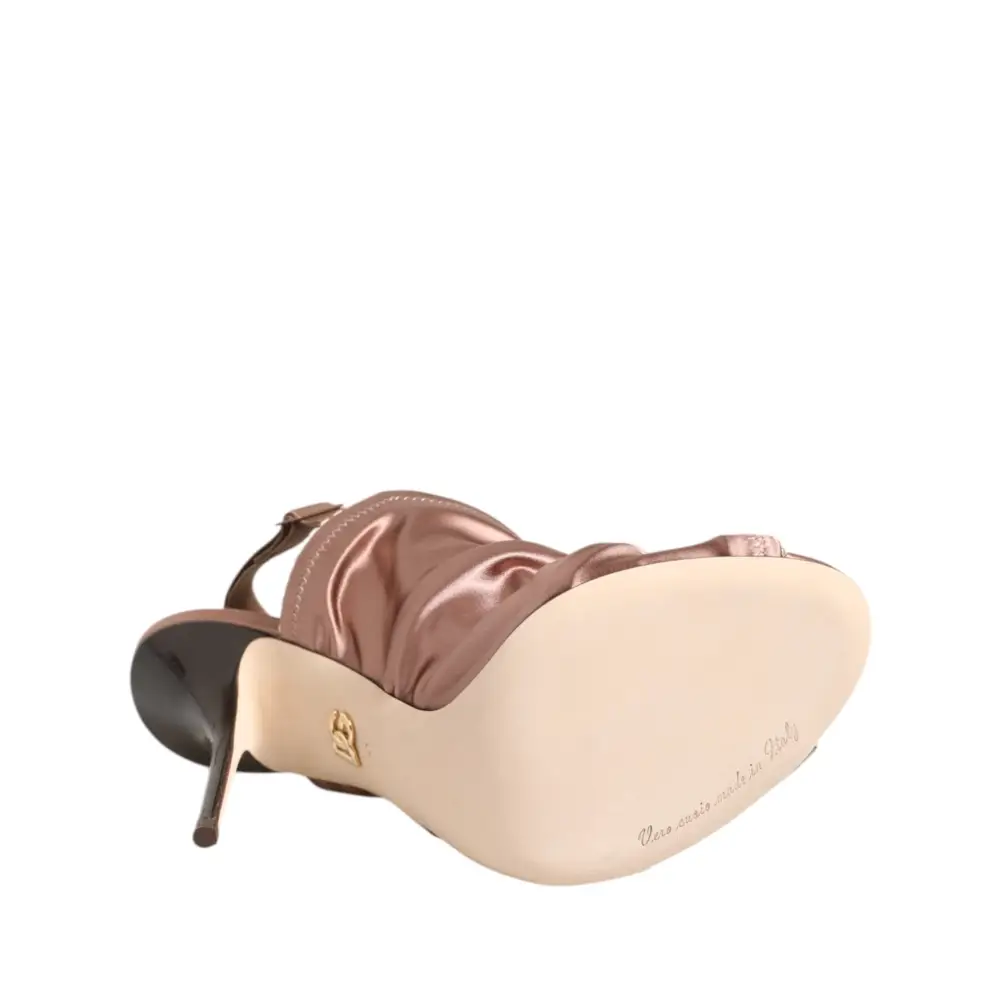 Dolce & Gabbana Bronze Satin gerüscht Slingback Sandalen Schuhe