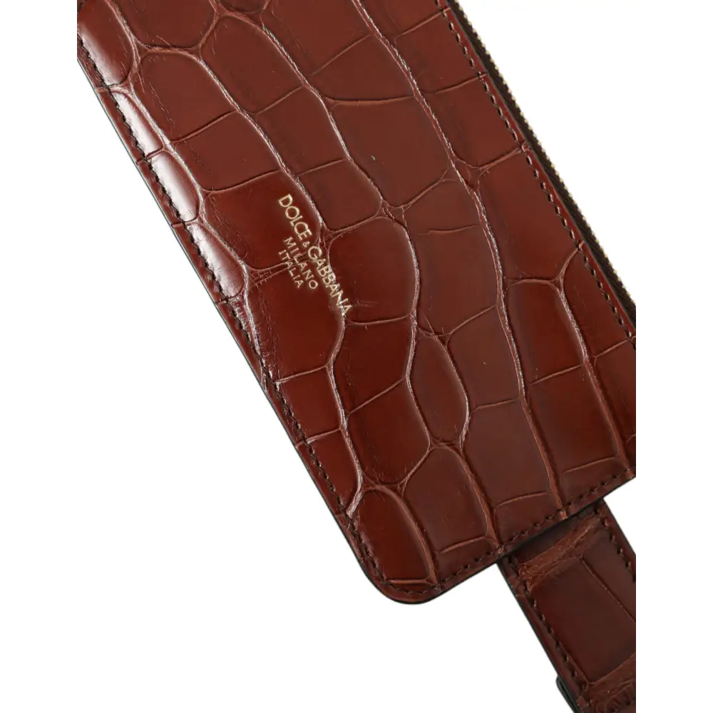 Dolce & Gabbana Brown Alligator Leder Airpods Fall Münze Geldbeutel Brieftasche