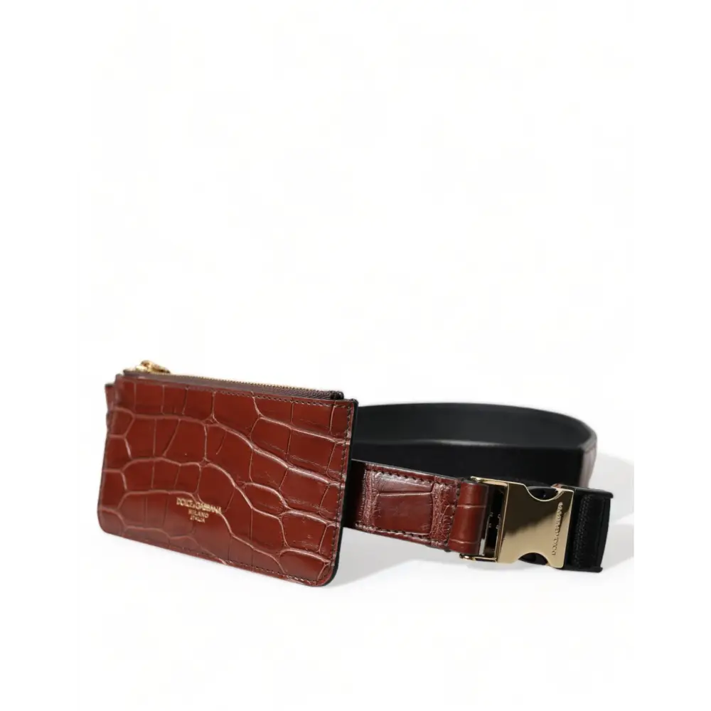 Dolce & Gabbana Brown Alligator Leder Airpods Fall Münze Geldbeutel Brieftasche