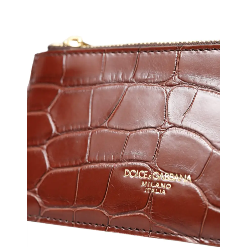 Dolce & Gabbana Brown Alligator Leder Airpods Fall Münze Geldbeutel Brieftasche