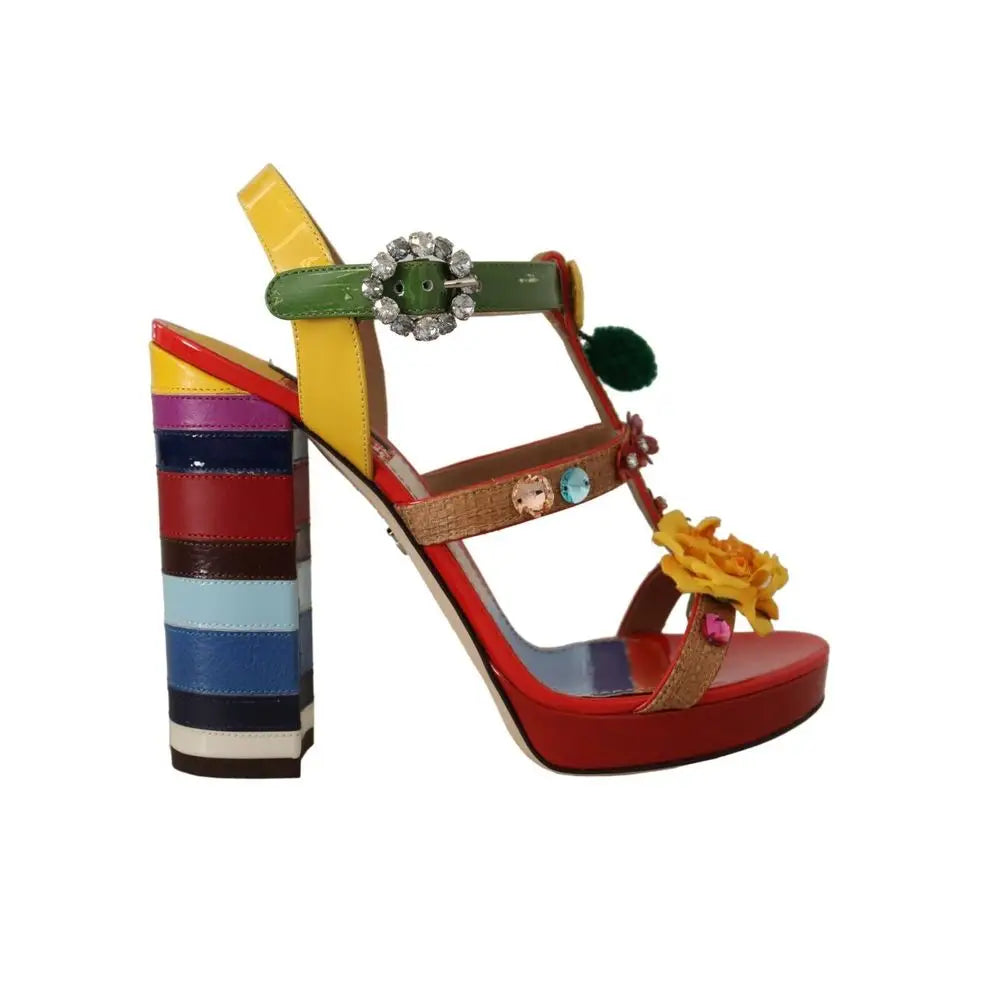 Dolce & Gabbana Bunte Baumwoll-Plateau-Sandalen - EU38.5/US8.5