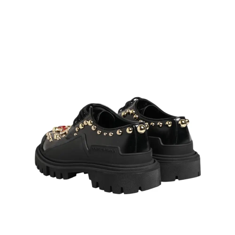 Dolce & Gabbana Derby-Schuhe aus schwarzem Leder mit Juwelen und Kristallen
