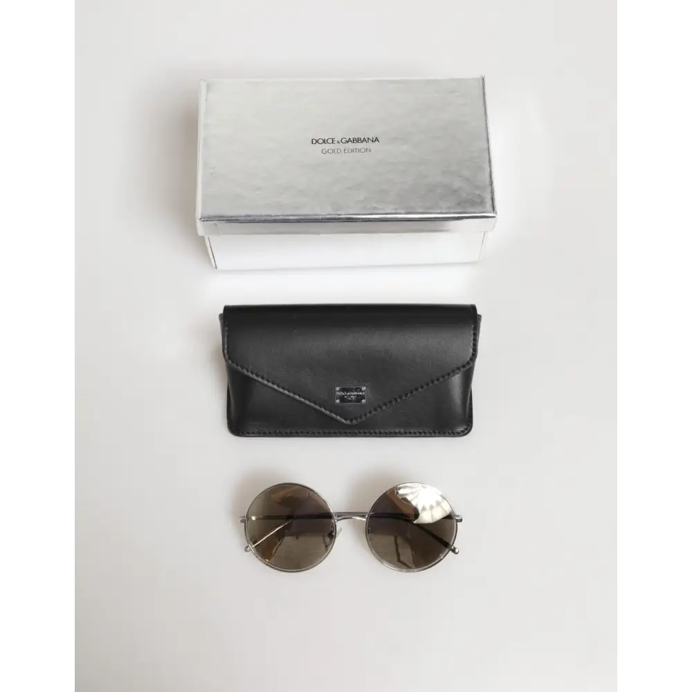 Dolce & Gabbana DG2215K Silberne Metall-Sonnenbrille mit runden Gläsern