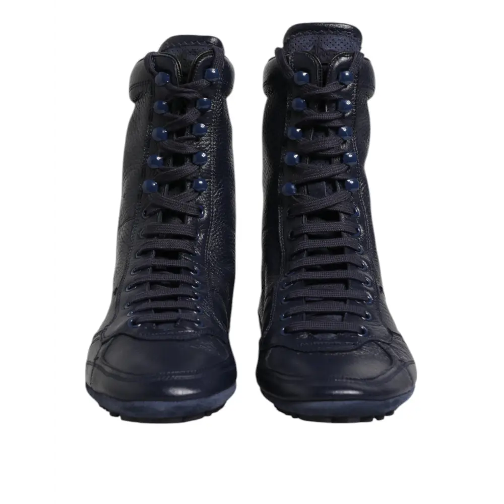 Dolce & Gabbana Dunkelblau Leder KING High Top Sneakers Schuhe - EU40/US7