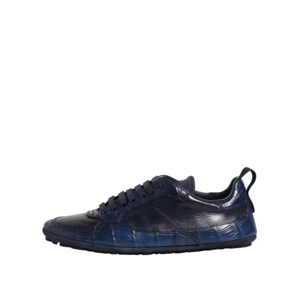 Dolce & Gabbana Dunkelblau Leder Low Top Männer Turnschuhe Schuhe