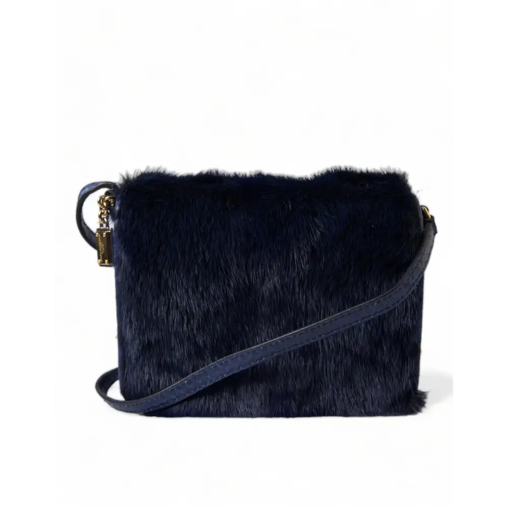 Dolce & Gabbana Dunkelblau Pelz Ayers Lily Twist Crossbody Umhängetasche