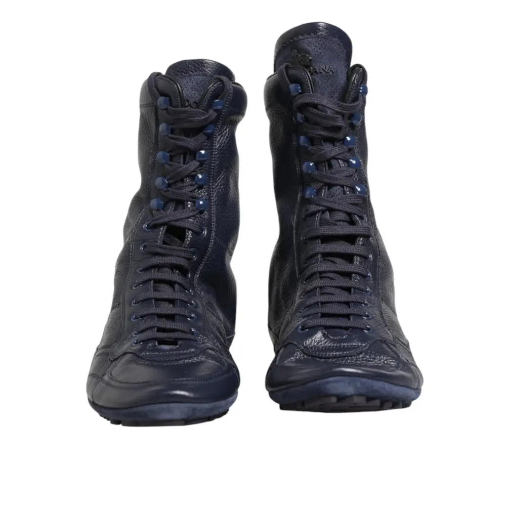 Dolce & Gabbana Dunkelblaue Hirschleder-Stiefel bis zur Mitte der Wade