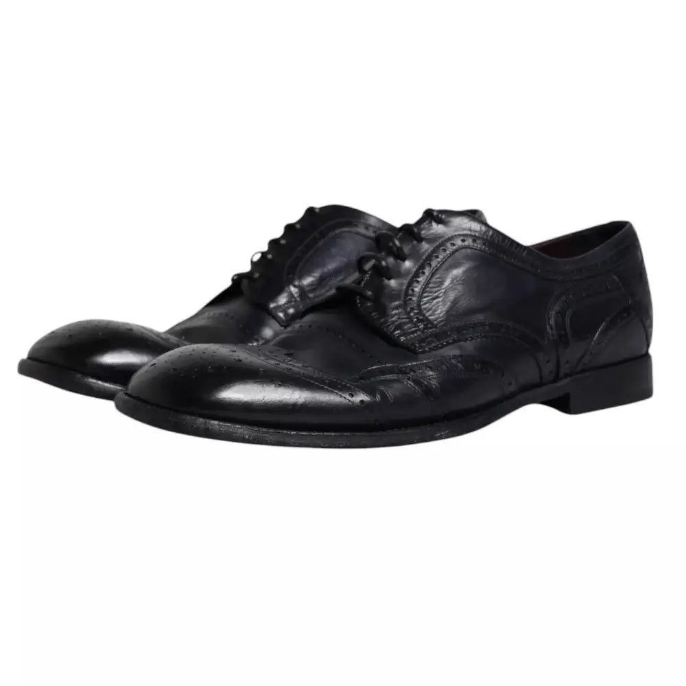 Dolce & Gabbana Dunkelblaue Leder Derby Wingtip Formelle Schuhe - EU44/US11