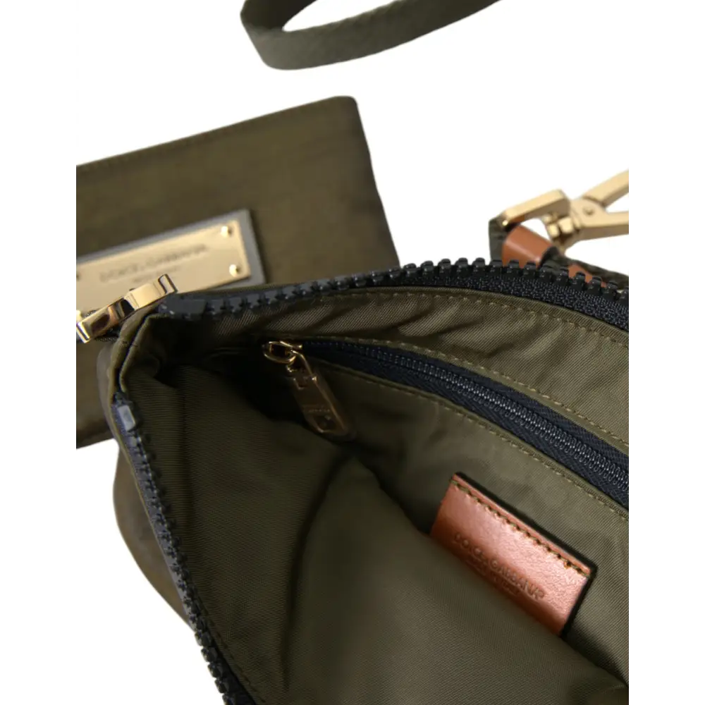 Dolce & Gabbana Dunkelgrünes Nylon Logo Multifunktionsset 2er Set Taschen
