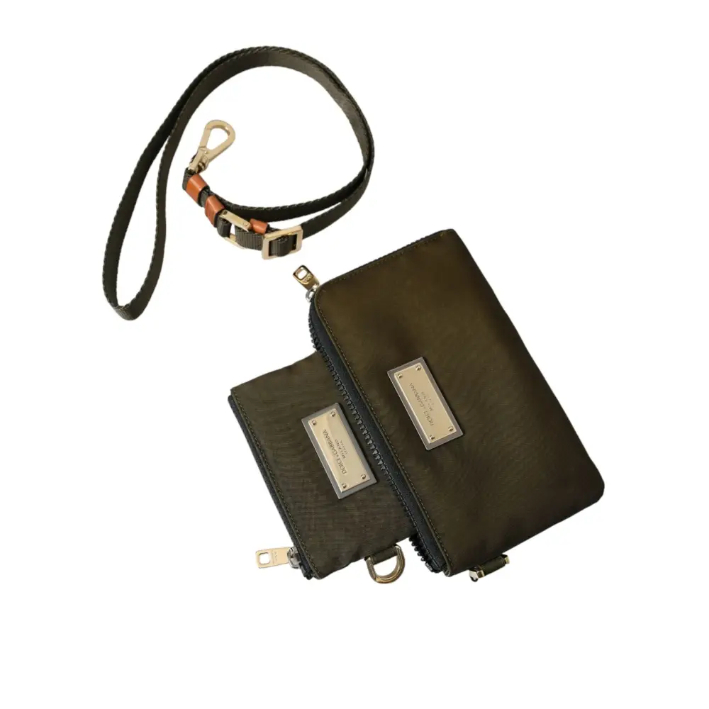 Dolce & Gabbana Dunkelgrünes Nylon Logo Multifunktionsset 2er Set Taschen