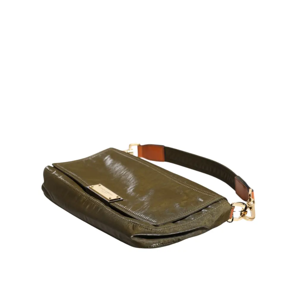 Dolce & Gabbana Dunkelgrünes Nylon Logo Plaque Schulterriemen Borse Tasche