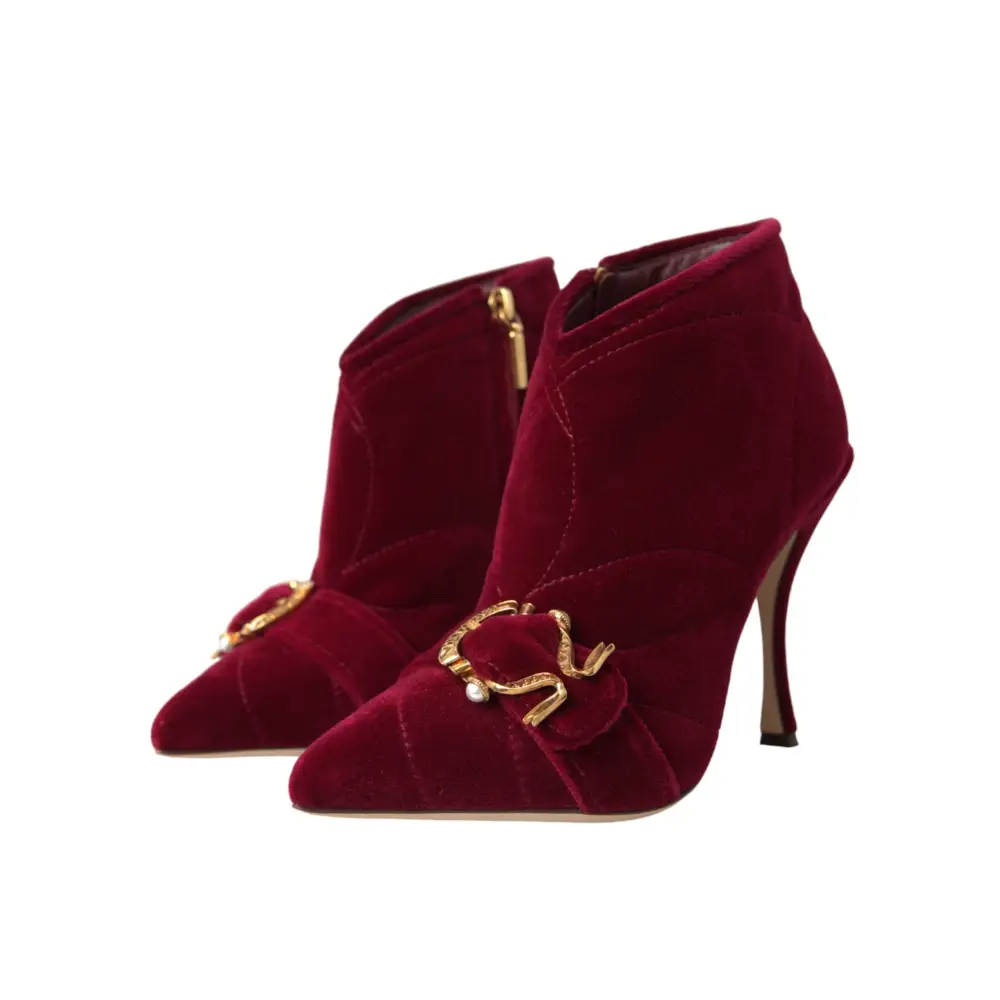 Dolce & Gabbana Dunkelroter Samt Devotion Schnalle Stiefel Schuhe