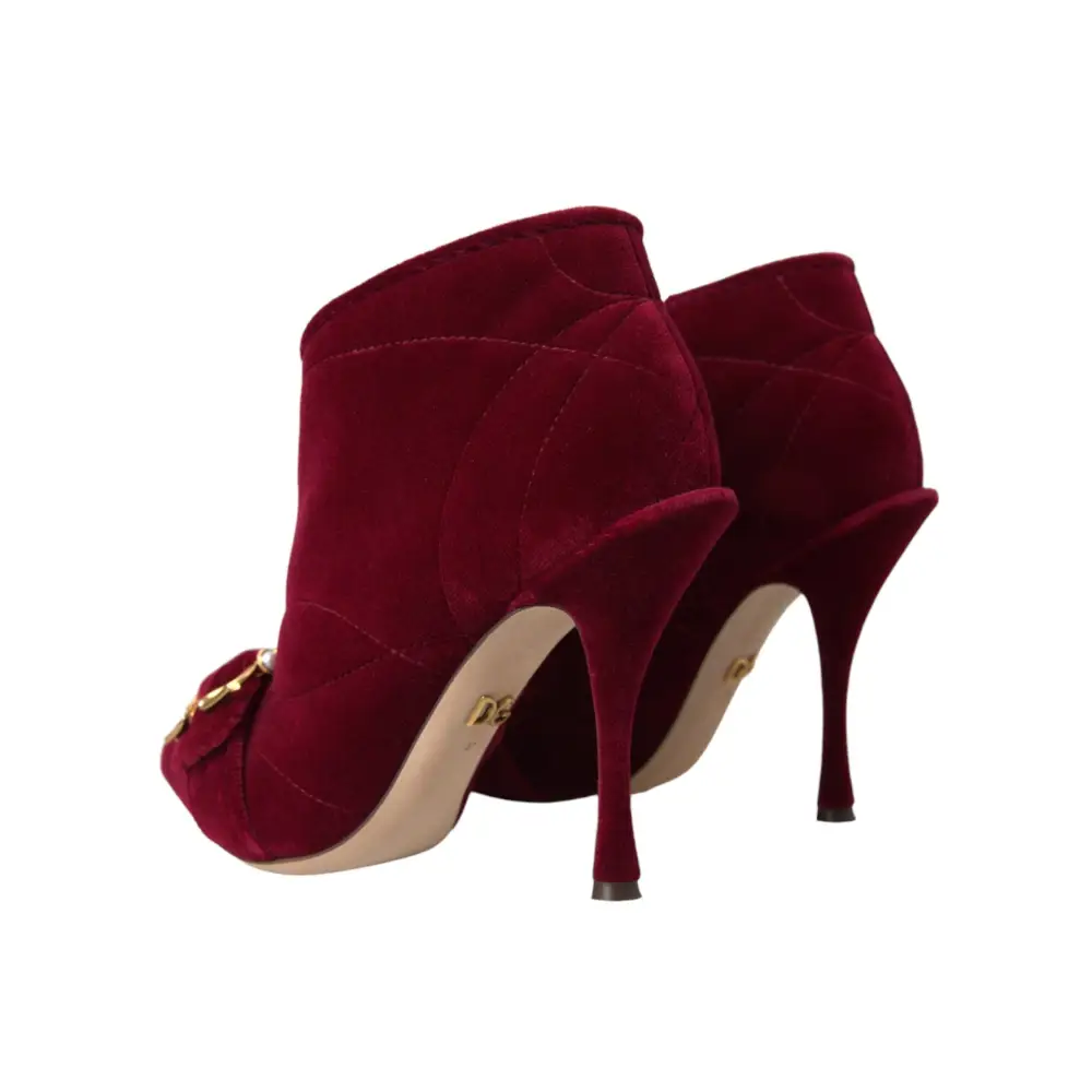 Dolce & Gabbana Dunkelroter Samt Devotion Schnalle Stiefel Schuhe