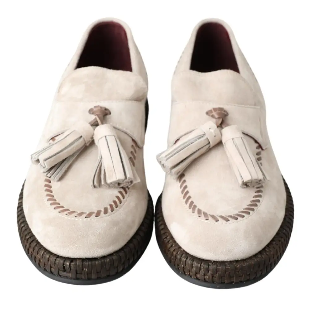 Dolce & Gabbana Elfenbeinfarbene Wildleder Herren Espadrille Schuhe - EU43/US10