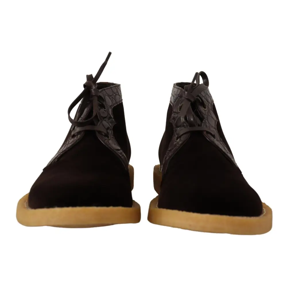 Dolce & Gabbana Exotische Lederstiefel aus braunem Samt - EU44/US11