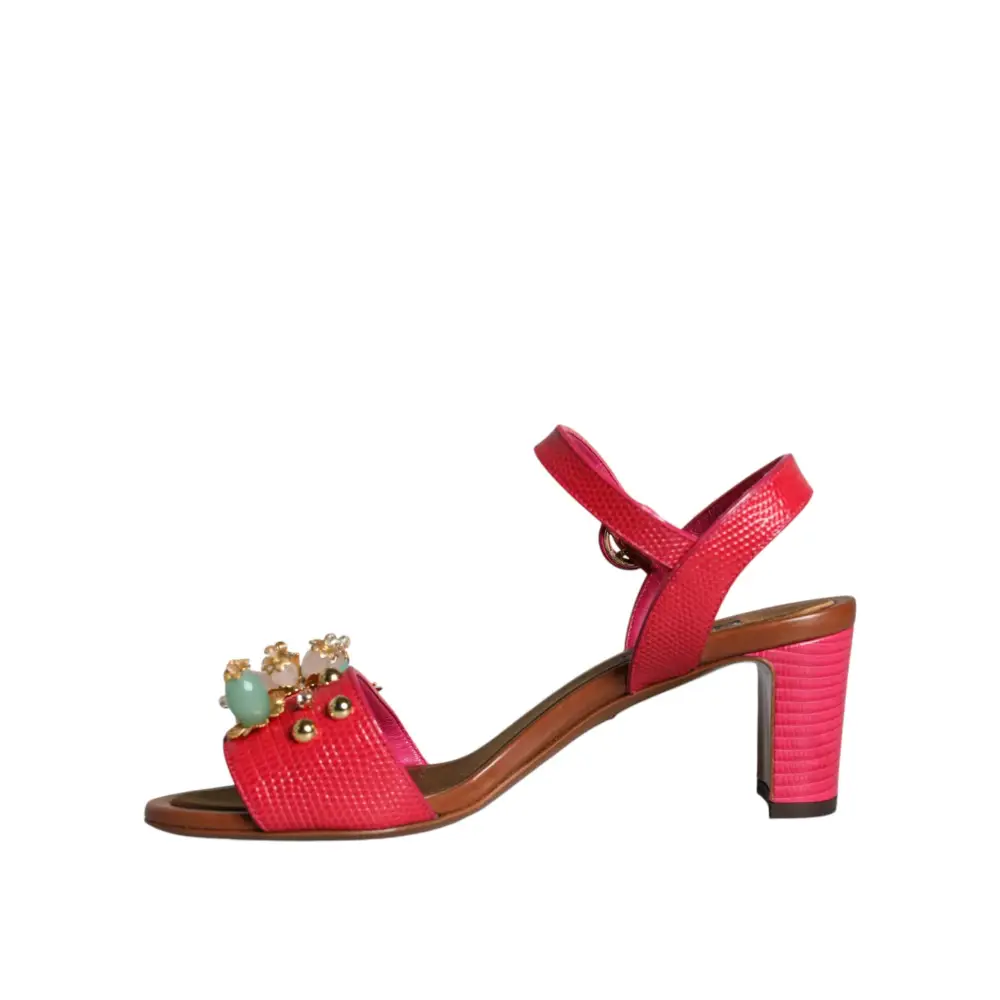 Dolce & Gabbana Fuchsia Leder verschönert Keira Sandalen Schuhe - EU36/US6
