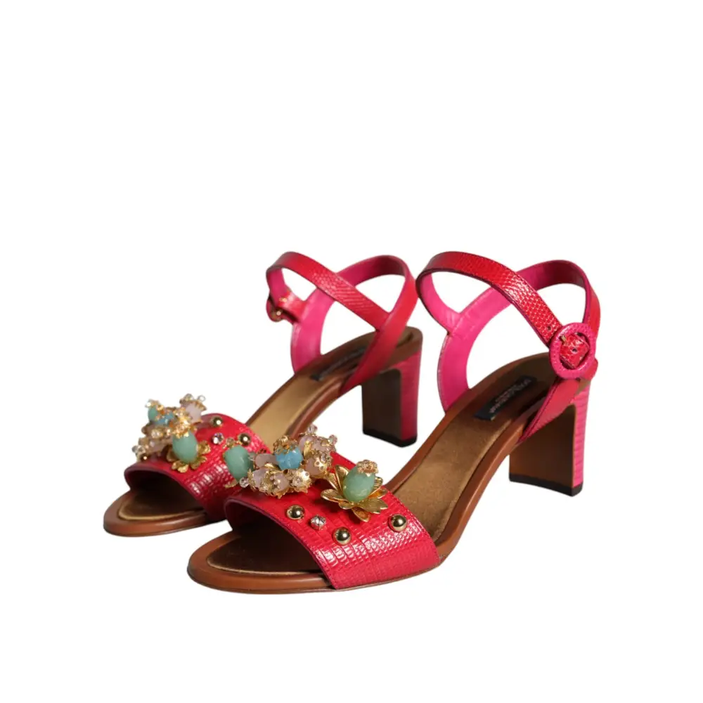 Dolce & Gabbana Fuchsia Leder verschönert Keira Sandalen Schuhe - EU36/US6