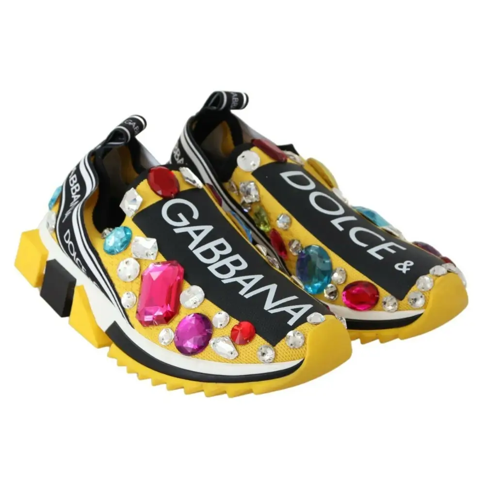 Dolce & Gabbana Gelb Multicolor Kristalle Turnschuhe Schuhe - EU36/US5.5
