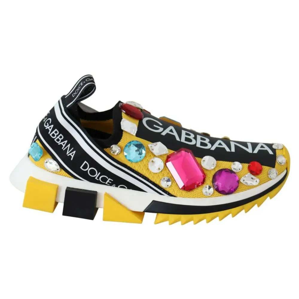 Dolce & Gabbana Gelb Multicolor Kristalle Turnschuhe Schuhe - EU36/US5.5