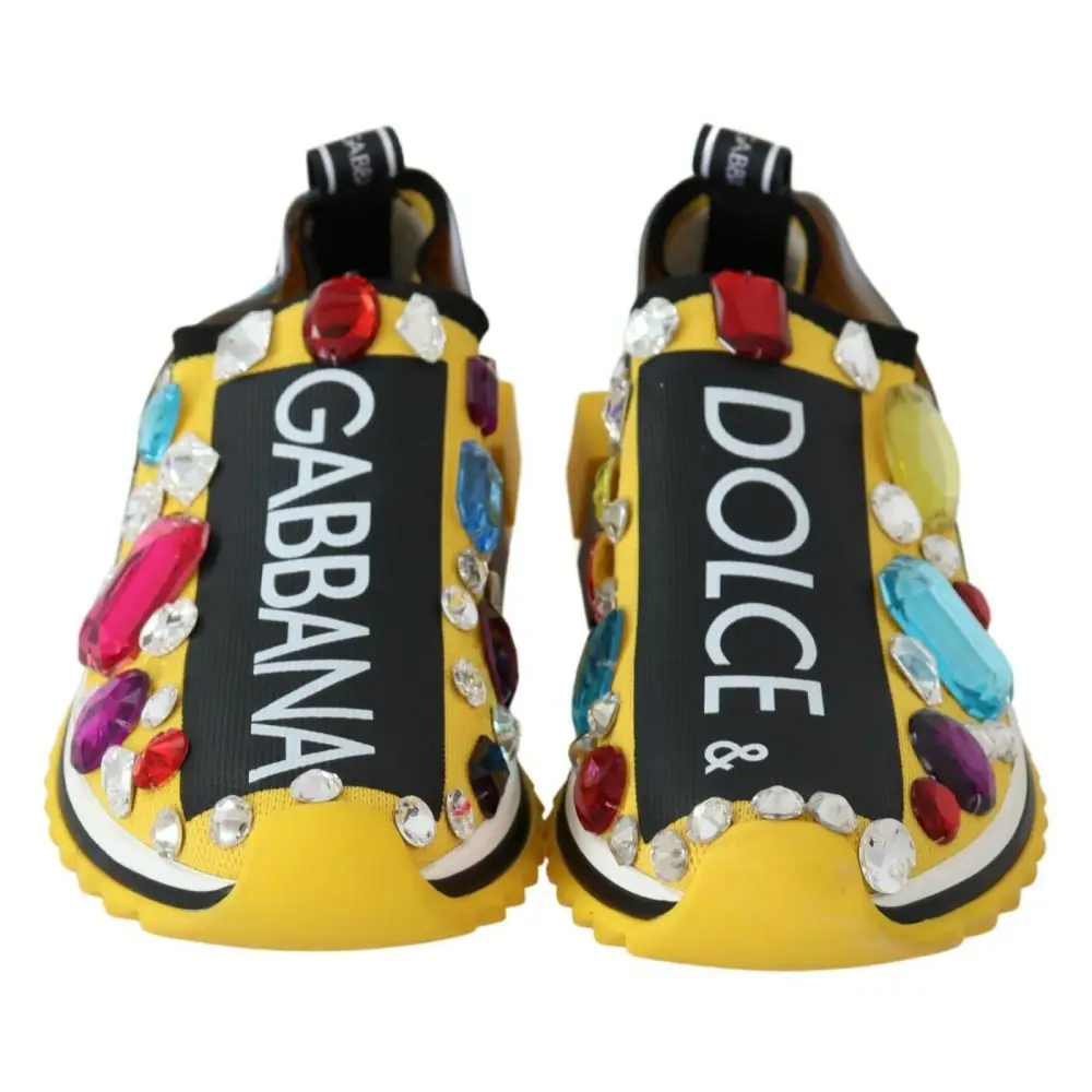 Dolce & Gabbana Gelb Multicolor Kristalle Turnschuhe Schuhe - EU36/US5.5