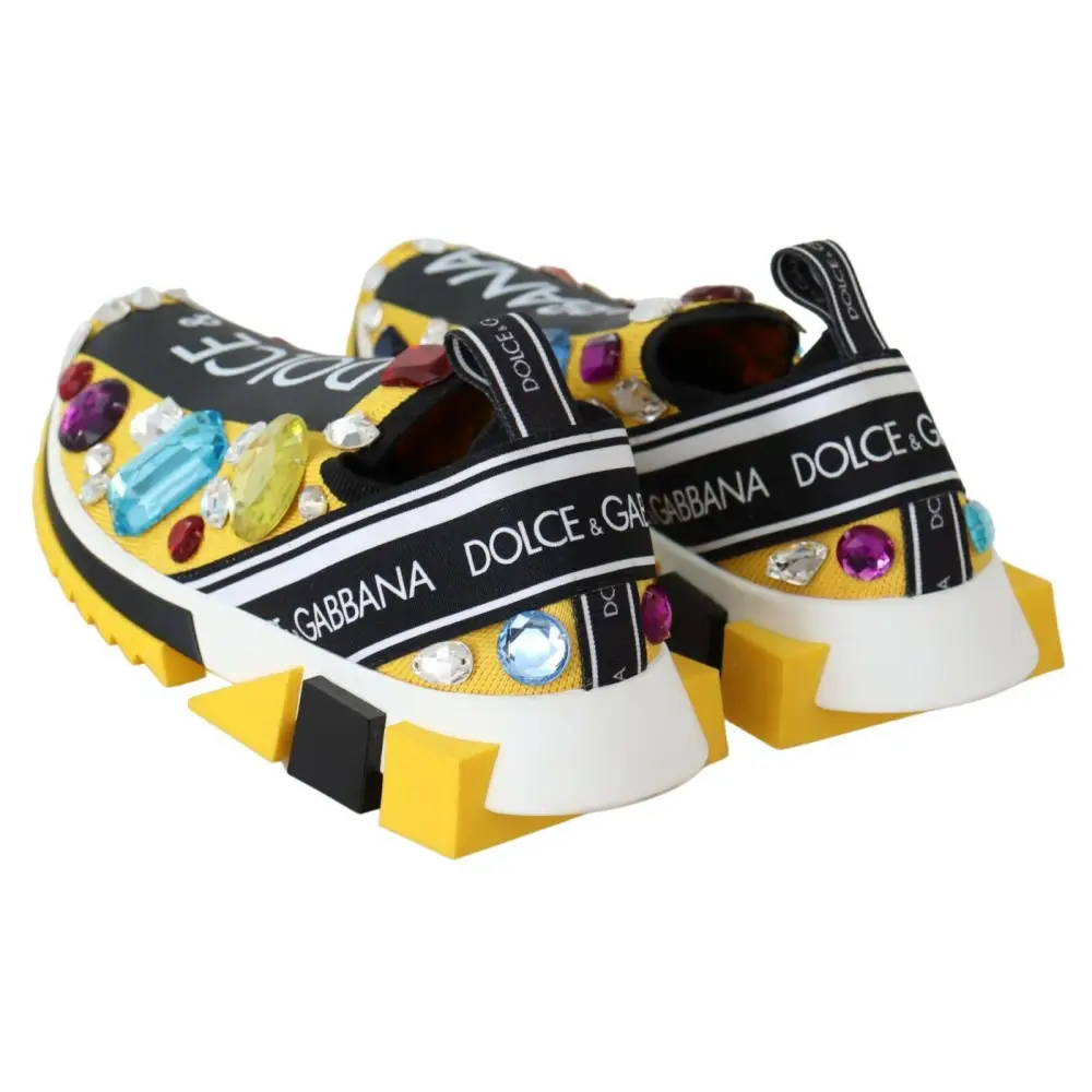 Dolce & Gabbana Gelb Multicolor Kristalle Turnschuhe Schuhe - EU36/US5.5
