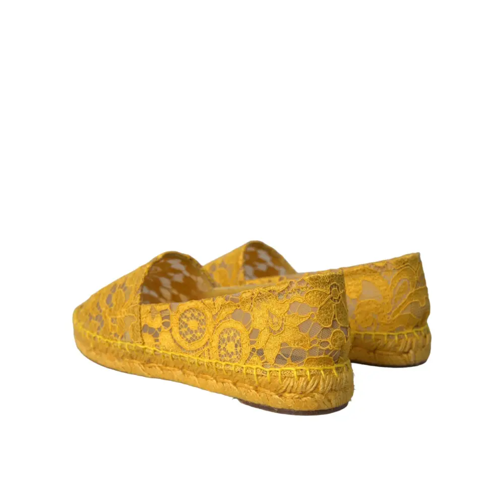 Dolce & Gabbana Gelb Taormina Lace Espadrille Loafers Flats Schuhe