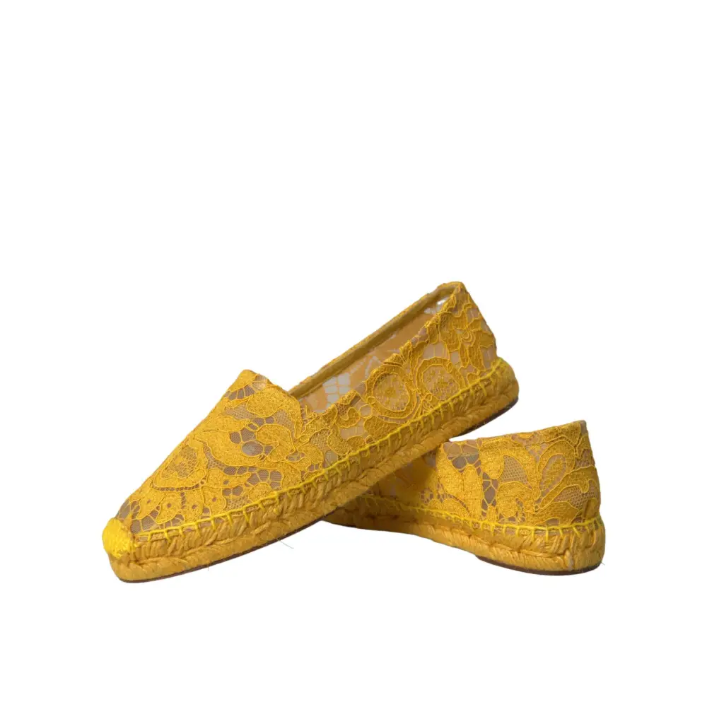 Dolce & Gabbana Gelb Taormina Lace Espadrille Loafers Flats Schuhe