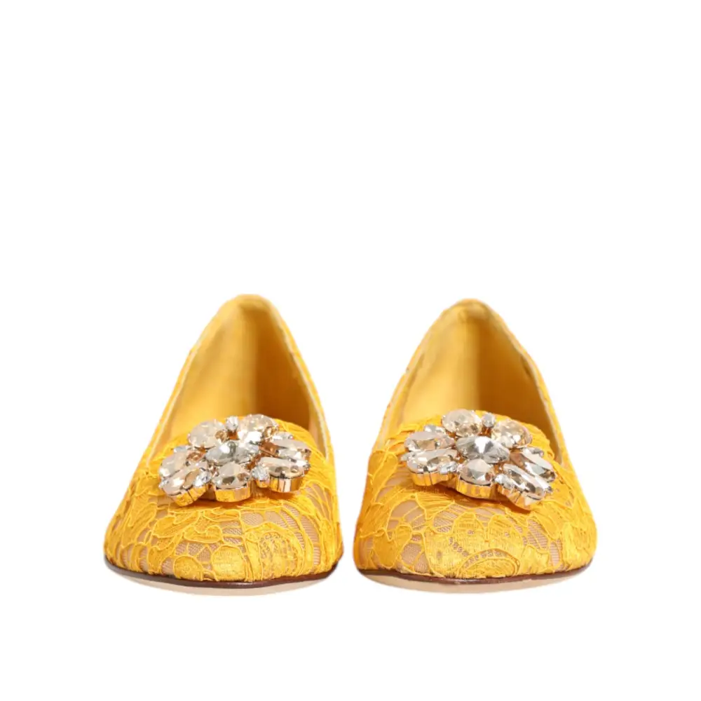 Dolce & Gabbana Gelb Taormina Spitze Kristalle Flats Schuhe - EU36/US5.5