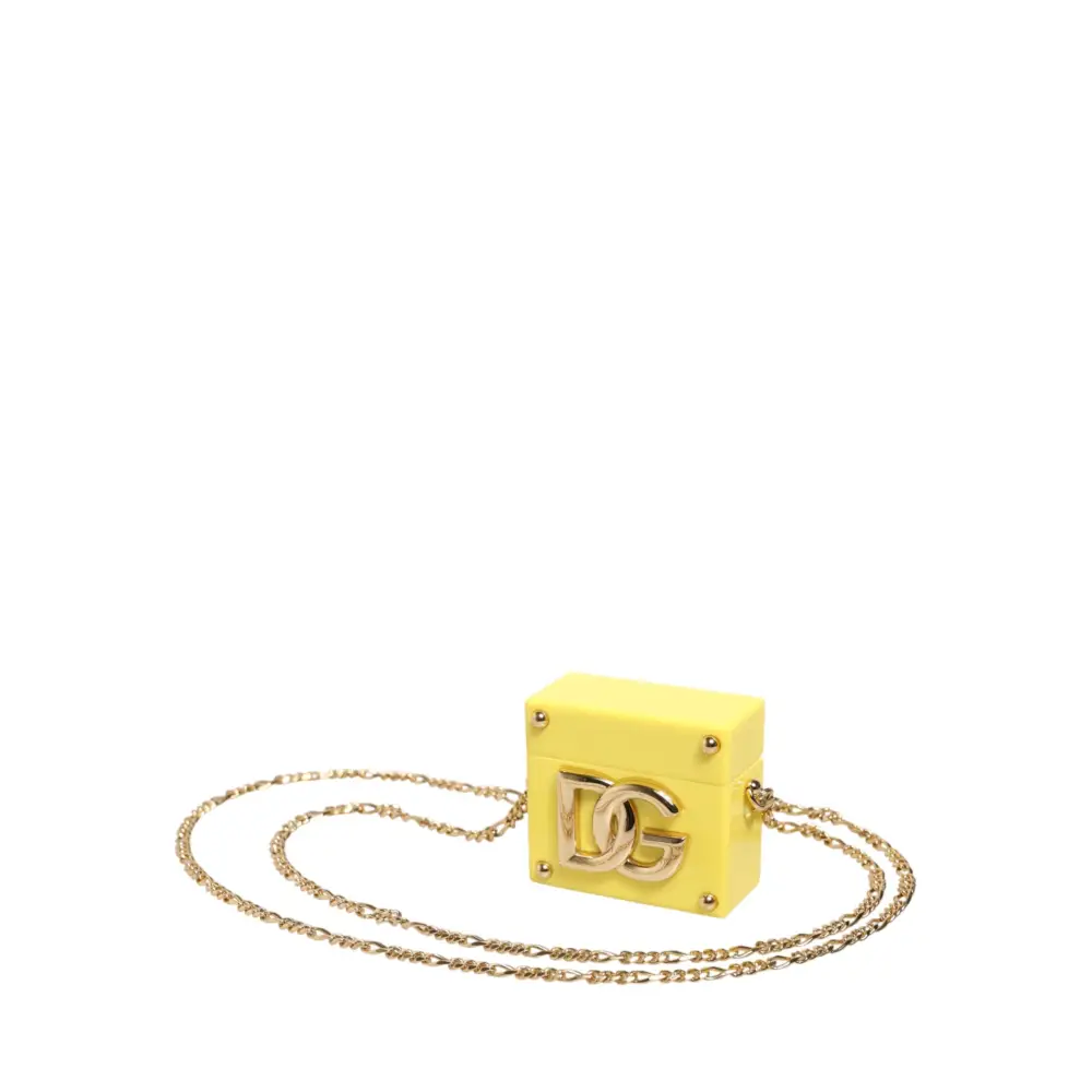 Dolce & Gabbana Gelbe AirPods-Hülle mit DG-Logo-Plakette und Goldkette