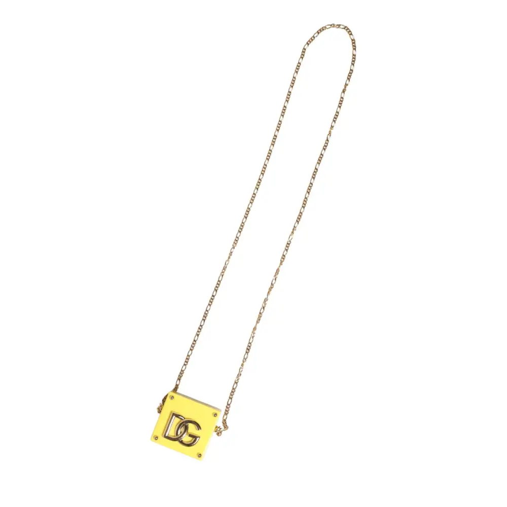 Dolce & Gabbana Gelbe AirPods-Hülle mit DG-Logo-Plakette und Goldkette