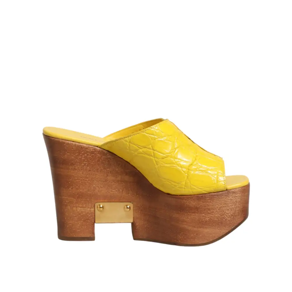 Dolce & Gabbana Gelbe Leder-Holz-Mule-Keil-Slides