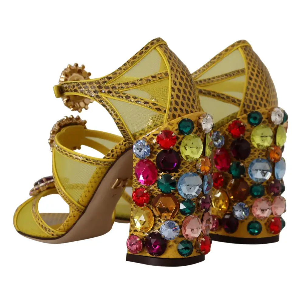 Dolce & Gabbana Gelbe Leder Kristall Ayers Sandalen Schuhe - EU36/US5.5