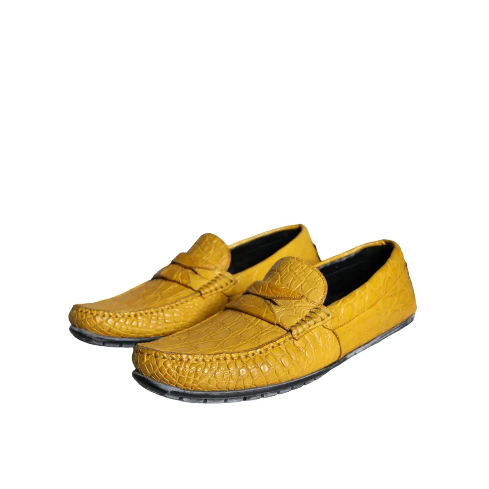 Dolce & Gabbana Gelbe Leder Slip Mocassin Loafers Schuhe